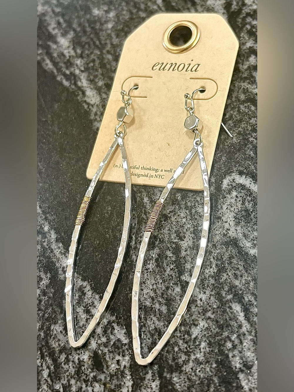 Eunoia Silver Hoop Drop Earrings with Gold Accent